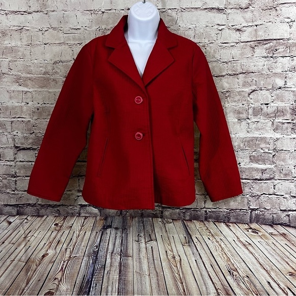 Coldwater Creek Red Quilted Button Long Sleeve Jacket - Picture 1 of 12